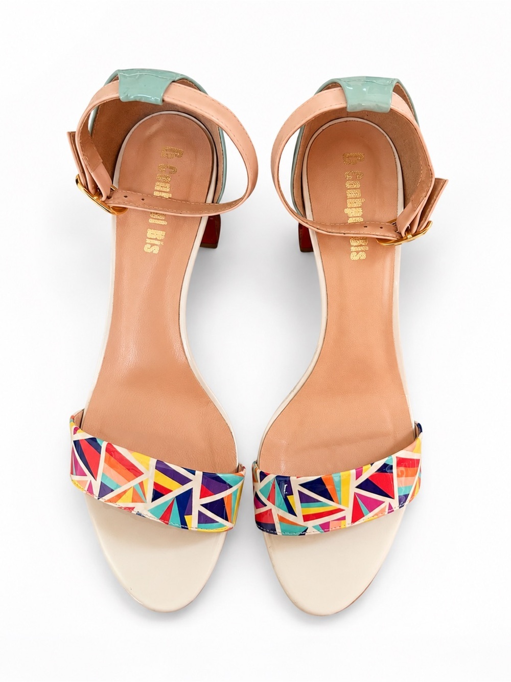 Conhpol-Bis Patent Leather Upper     Colorful Geometric Block Heel Sandals EU 39 - Picture 3 of 7